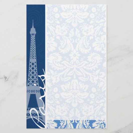 Blue Damask; Parijs Briefpapier (Voorkant)