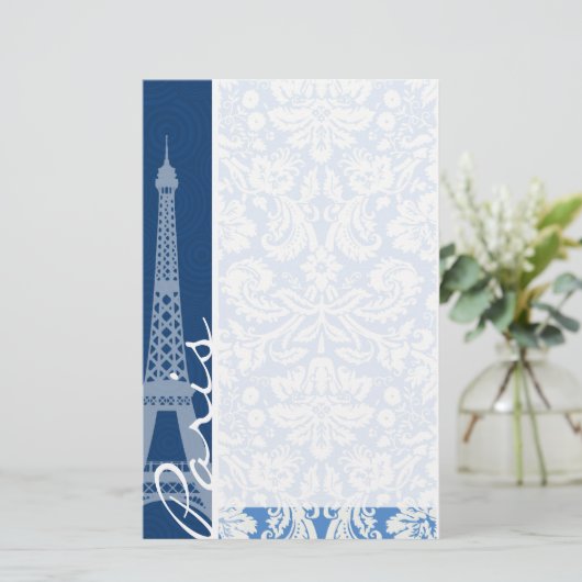 Blue Damask; Parijs Briefpapier (Staand voorkant)