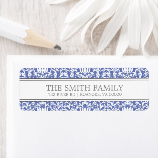 Blue Damask Patroon Etiket (Insitu)