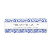 Blue Damask Patroon Etiket (Voorkant)