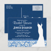 Blue Damask Patroon Uitnodiging Briefkaart (Voorkant / Achterkant)