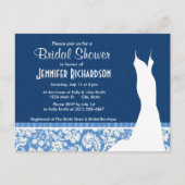 Blue Damask Patroon Uitnodiging Briefkaart (Voorkant)