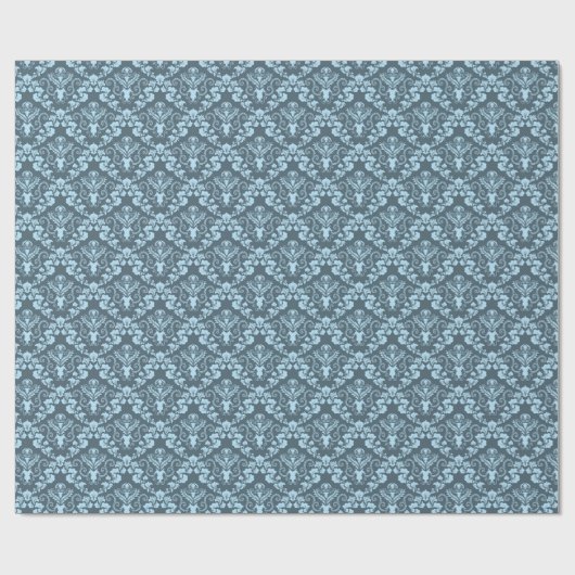 Blue Damask Pattern Elegant Wrapping Paper Cadeaupapier (Vlak)
