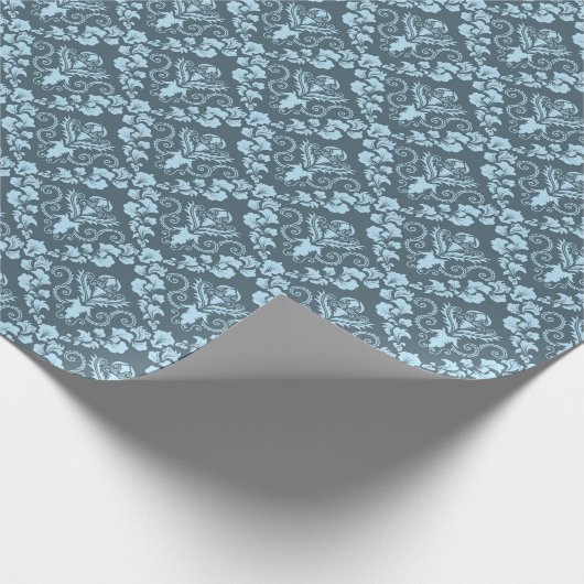Blue Damask Pattern Elegant  Wrapping Paper Cadeaupapier (Hoek)