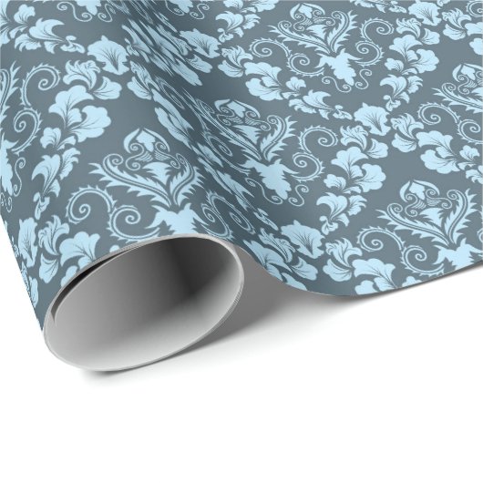 Blue Damask Pattern Elegant Wrapping Paper Cadeaupapier (Rol Hoek)