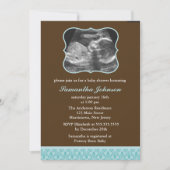 Blue Damask Pattern Sonogram Baby shower Kaart (Voorkant)