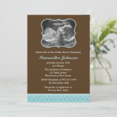 Blue Damask Pattern Sonogram Baby shower Kaart (Staand voorkant)