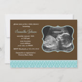 Blue Damask Pattern Sonogram Baby shower Kaart (Voorkant)