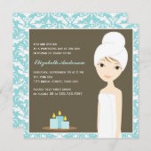 Blue Damask Pattern Spa Vrijgezellenfeest Kaart (Voorkant / Achterkant)