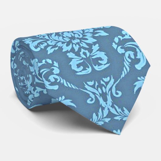 Blue Damask Pattern Stropdas (Opgerold)