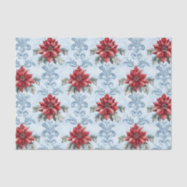 Blue Damask Pattern with Red Poinsettia Flowers Tissuepapier