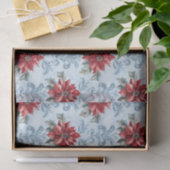 Blue Damask Pattern with Red Poinsettia Flowers Tissuepapier (Geschenk)