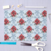 Blue Damask Pattern with Red Poinsettia Flowers Tissuepapier (Craft)