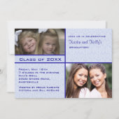 Blue Damask Photo Afstuderen Invitation Kaart (Voorkant)