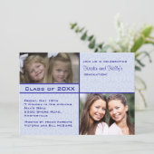 Blue Damask Photo Afstuderen Invitation Kaart (Staand voorkant)