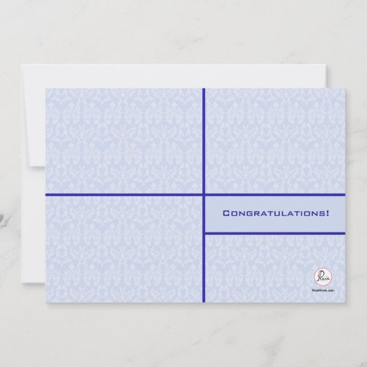Blue Damask Photo Afstuderen Invitation Kaart (Achterkant)