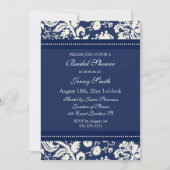 Blue Damask Photo Bridal Shower Invitation Card Kaart (Achterkant)