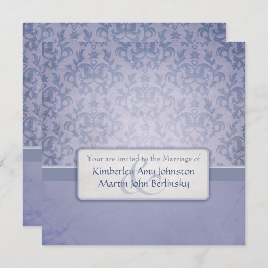 Blue damask plechtige uitnodiging voor bruiloft (Voorkant / Achterkant)