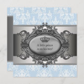 Blue Damask Prince Baby Shower Kaart (Voorkant / Achterkant)