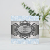 Blue Damask Prince Baby Shower Kaart (Staand voorkant)