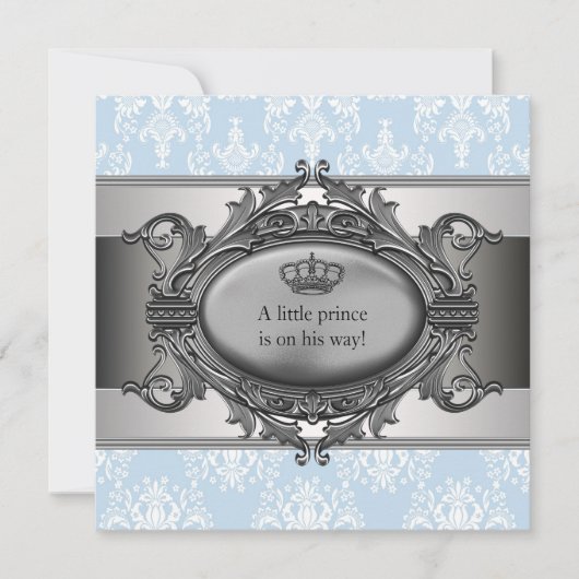 Blue Damask Prince Baby Shower Kaart (Voorkant)