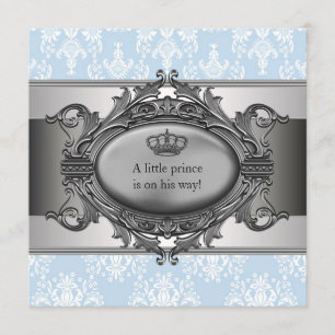 Blue Damask Prince Baby Shower Kaart