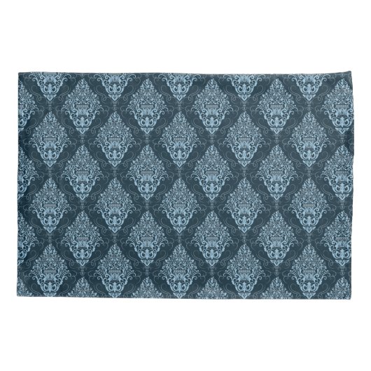 Blue Damask Print Kussensloop (Achterkant)