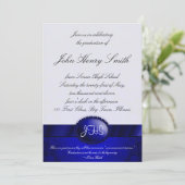 Blue Damask Ribbon Afstuderen Invitation Kaart (Staand voorkant)