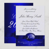 Blue Damask Ribbon Afstuderen Invitation Kaart (Voorkant / Achterkant)
