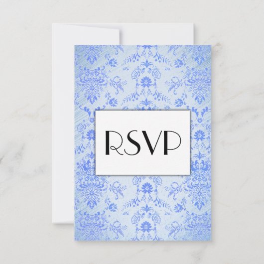 Blue Damask RSVP met menukeuze (Achterkant)