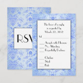 Blue Damask RSVP met menukeuze Kaartje (Voorkant / Achterkant)