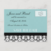 Blue Damask Save the Date Briefkaart (Achterkant)