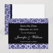Blue Damask Save the Date Briefkaart (Voorkant / Achterkant)
