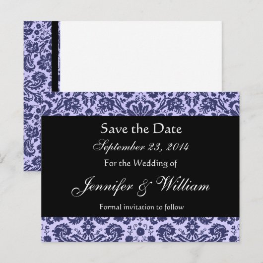 Blue Damask Save the Date Briefkaart (Voorkant / Achterkant)