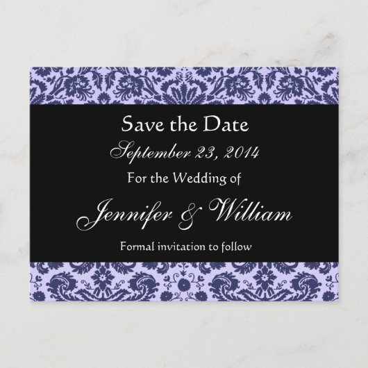 Blue Damask Save the Date Briefkaart (Voorkant)