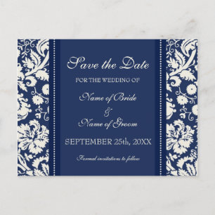 Blue Damask Save the Date Wedding Briefkaarten