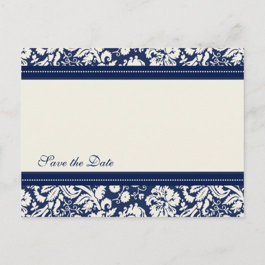 Blue Damask Save the Date Wedding Briefkaarten (Achterkant)