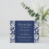 Blue Damask Save the Date Wedding Briefkaarten (Staand voorkant)