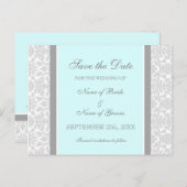 Blue Damask Save the Date Wedding Briefkaarten (Voorkant / Achterkant)
