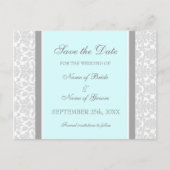 Blue Damask Save the Date Wedding Briefkaarten (Voorkant)
