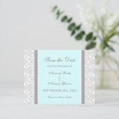 Blue Damask Save the Date Wedding Briefkaarten (Staand voorkant)