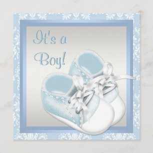 Blue Damask schoenen Blue Damask Baby Boy Shower Kaart