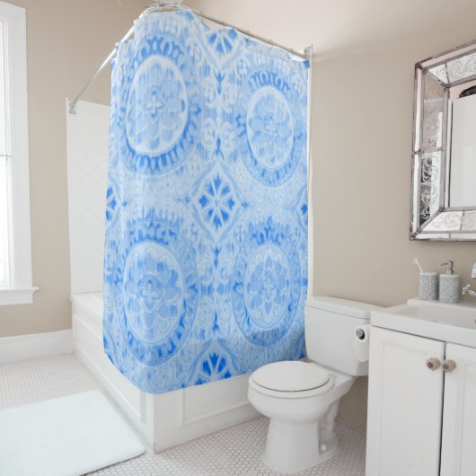 Blue Damask Shower Curtain Douchegordijn (In situ)