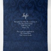 Blue Damask Silver Heart in One Wedding Drieluik Uitnodiging (Binnenkant midden)