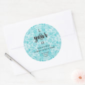 Blue Damask Sjabloon Container Candle Label (Envelop)