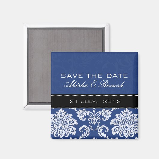 Blue Damask slaat de Magnet Datum op (Voorkant / Achterkant)
