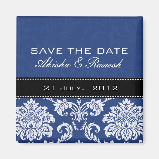 Blue Damask slaat de Magnet Datum op (Voorkant)
