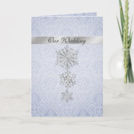 Blue Damask & Snowflakes Winter Huwelijksuitnodigi