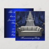 Blue Damask Sofa Chandelier Housewarming Party Kaart (Voorkant / Achterkant)