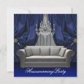 Blue Damask Sofa Chandelier Housewarming Party Kaart (Voorkant)